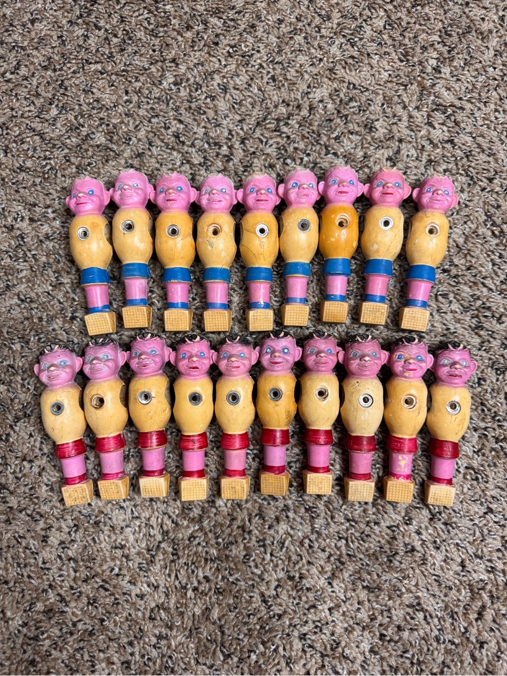 Vintage Foosball Players Red Blue Pink Replacement Lot of 19